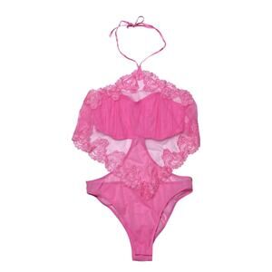 Victoria's Secret Very Sexy Sheer Boho Floral Embroidery Halter-Neck Teddy XL